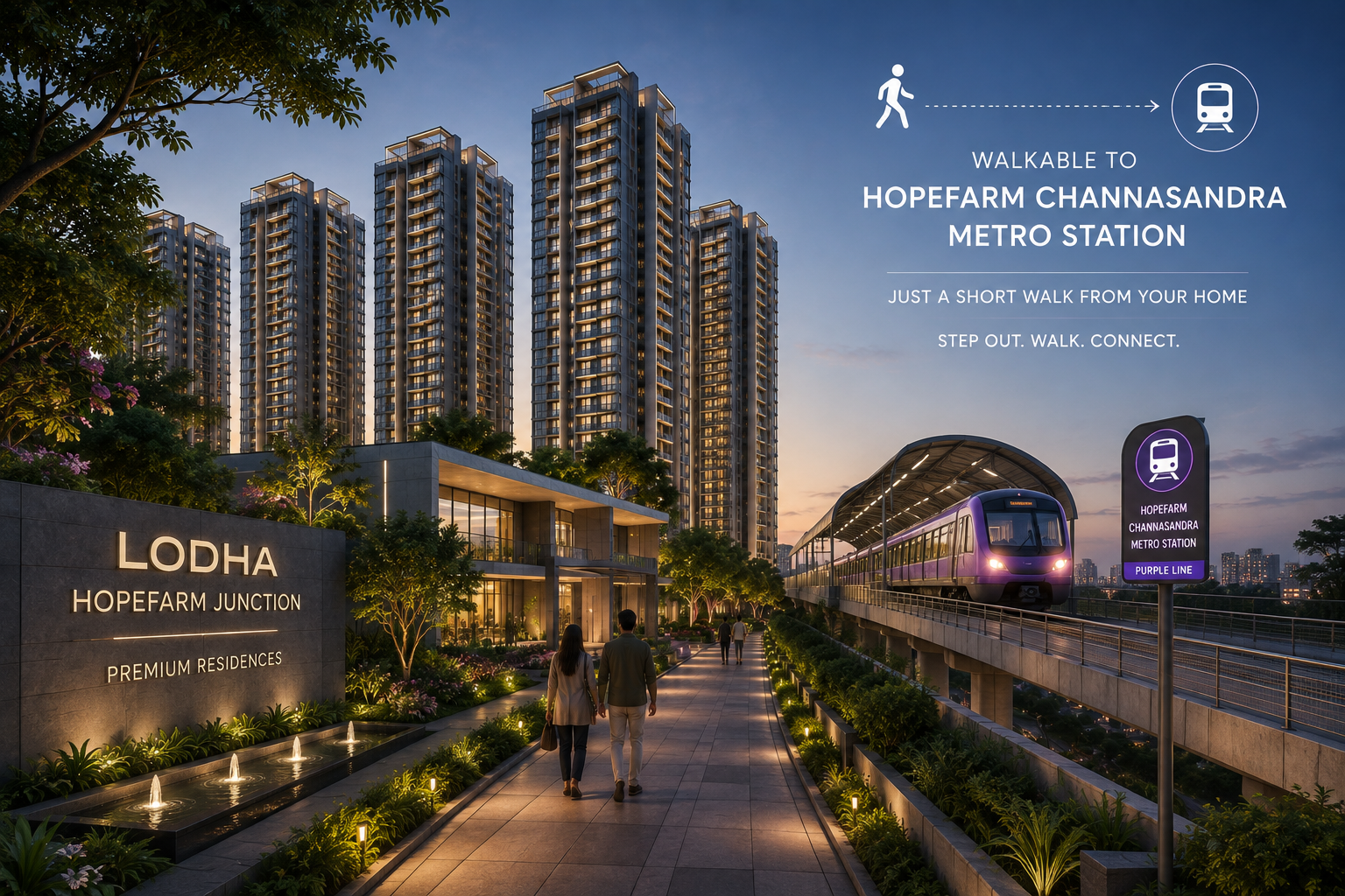 Walkable connection from Lodha Hopefarm Junction to Hopefarm Channasandra Metro Station